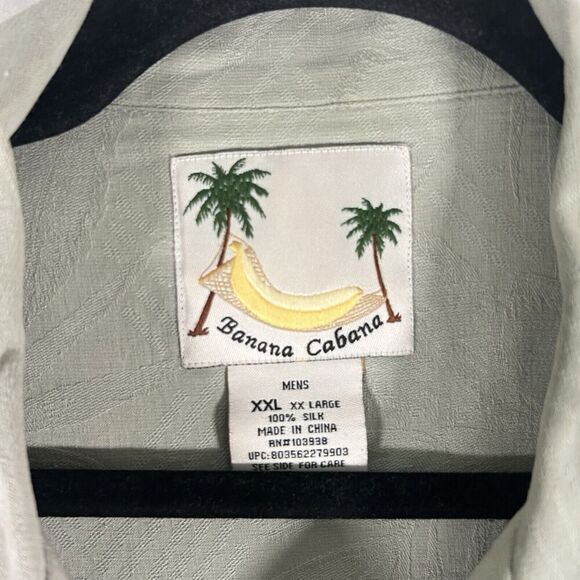 Banana Cabana Silk Hawaiian Shirt Men's XXL Green Floral Button Up Short Sleeve - Picture 4 of 10